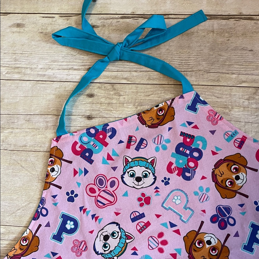 Pink & Turquoise Paw Patrol Kids Apron Fits Ages 2 - 8 Two Sided Cotton
